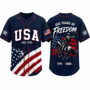 USA Freedom Baseball Jersey Set, America 250th Anniversary Button Up Shirt And Shorts, 1776-2026 Patriotic Outfit For Men 4th Of July Appare