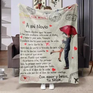 Letter & Couple Pattern Flannel Blanket Soft Funny Throw Blanket Cozy Lightweight Plush Portable Cover Blanket For Sofa,Warm Gift For Birthday,Christmas,Multiple Blankets