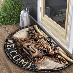 West Highland Cow Pattern Non-Slip Door Mat Rug, Cow Print Rug, Home Decor Carpet, Fun Style, Suitable for Entryway, Indoor Outdoor, Bedroom Bathroom Kitchen
