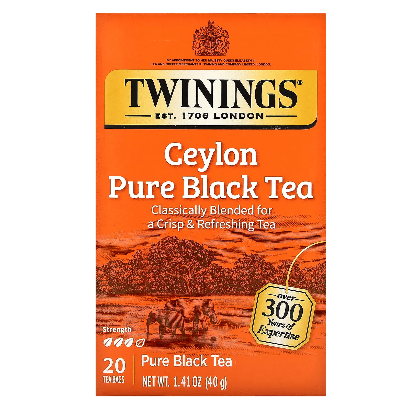 Twinings Pure Black Tea, Ceylon , 20 Tea Bags, 1.41 oz (40 g)