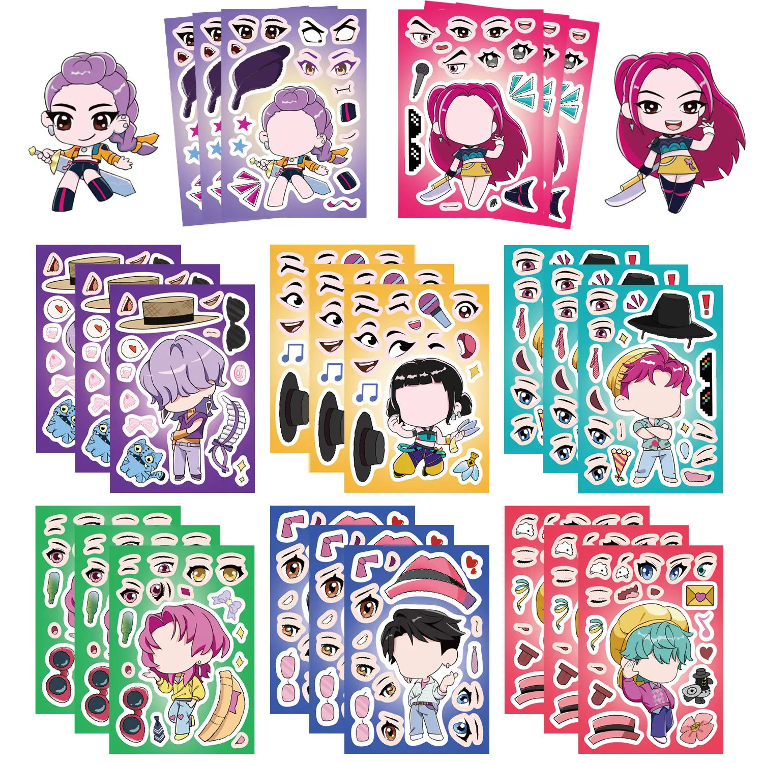 8-Pcs K-pop Witch Hunting Team Christmas Themed Self-Adhesive Sticker Set, DIY Craft Kit for Kids, Ideal Party Favors & Holiday Gifts