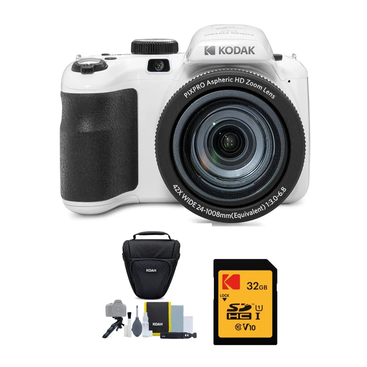 KODAK PIXPRO AZ425 Digital Astro Zoom Handy Camera (White) - High-Quality Lens, 32GB SD Card, Camera Case