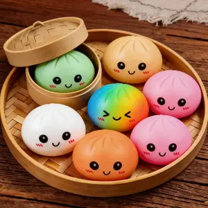 Rainbow Gradient Bun Squishy Fidget Toy, Cute Smiley Dumpling Slow Rising Stress Relief Squeeze Toy, Fun Desk Toy and Gift for Kids and Teens outdoorfun