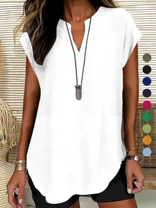 Women's Plain Notched Neck Blouse, Casual Elegant Basic Top for Summer, Ladies Clothes for Daily Wear, Womenswear