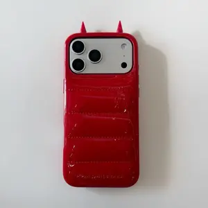 Creative Leather Down Feather Devil Horn TPU Protective Shockproof Phone Case, Solid-Color Handheld Casing, Phone Protector & Accessory for iPhone 17/16 Pro, iPhone 15/14