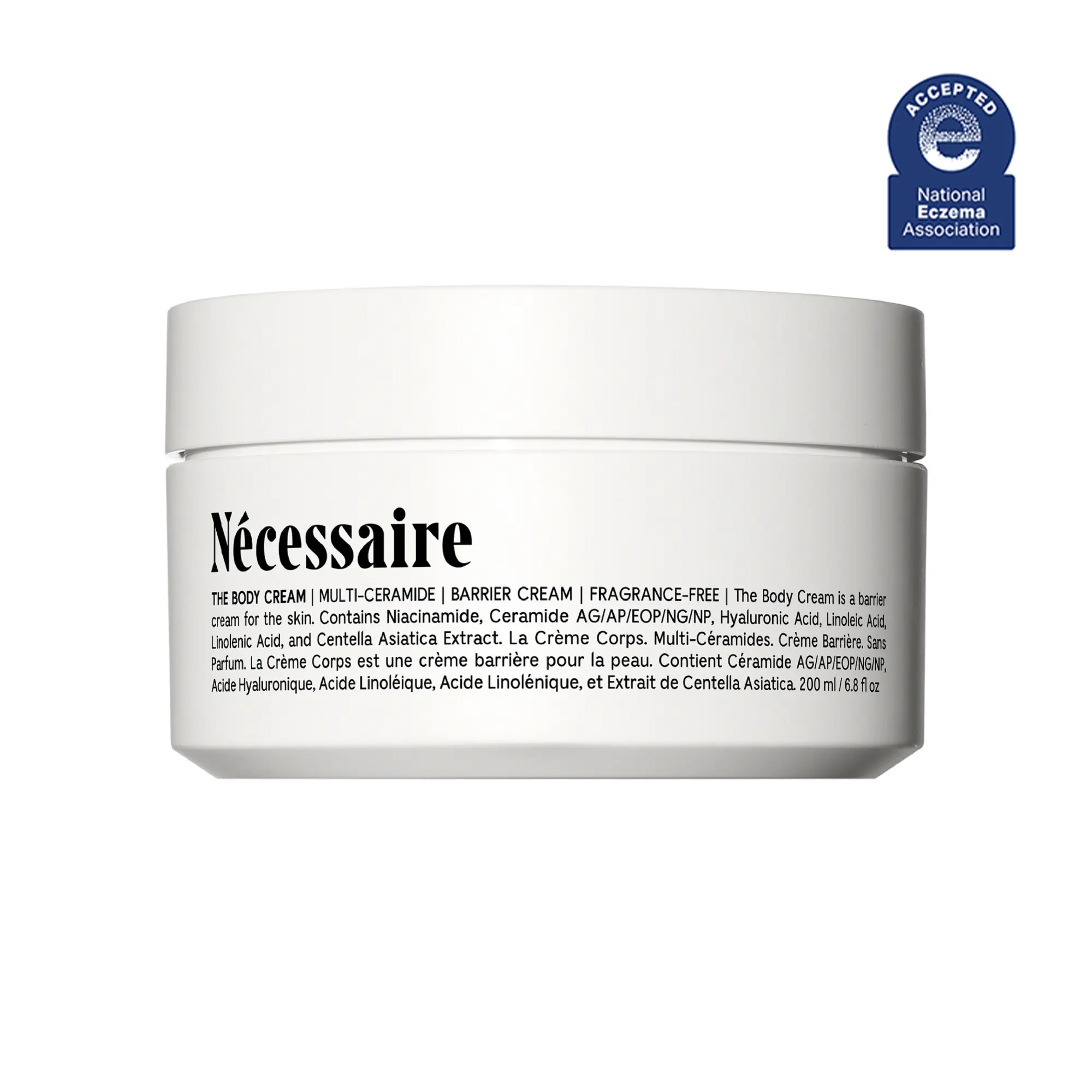 Nécessaire The Body Cream. Fragrance-Free. Barrier Complex Cream to Moisturize, Relieve, Restore. 5% Niacinamide, Essential Ceramides + Omega 6/9. 200ml / 6.8 fl oz