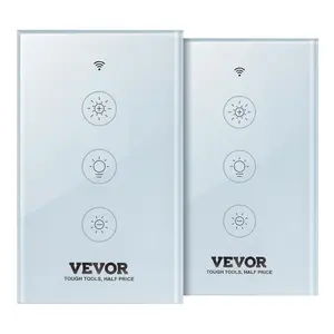 VEVOR 2PCS WiFi Smart Light Dimmer Switch, 100-250V AC Wi-Fi 2.4GHz, 15 to 85 Stepless Dimming LED Dimmable Smart Switch with Touch Panel, App Remote Control Voice Compatible with Alexa Google HomeVEVOR Super Brand Day
