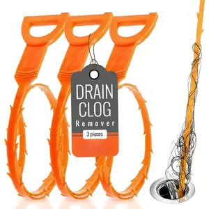 Snake Drain Hair Clog Remover Tool Set, 3 count (50cm/19.7 Inches) - Drain Cleaner for Sink, Shower, Tub, Bathroom, Kitchen, Toilet, Sewer Pipes - Hair Catcher and Drain Auger