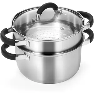 3.2QT Steamer for Cooking - Stainless Steel Steamer with Steamer Basket, Cooking Soup Pot with Silicone Handle, Lid Suitable for Vegetables, Dumplings, Soup, Food, 3-Layer Bottom Cooking Stew Pot