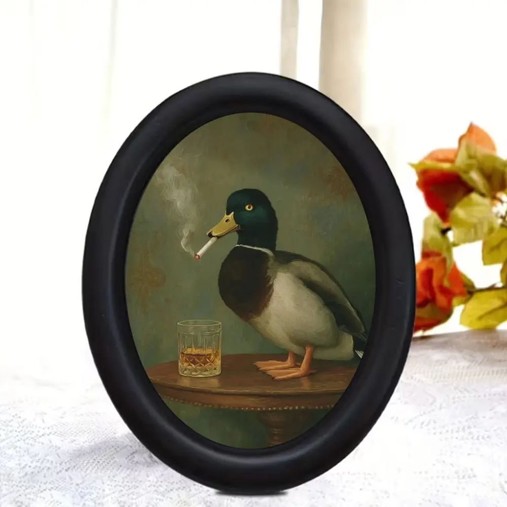 Vintage Fun Duck Decoration, Animal Decorations, Frame Oval Weird Living Room Art, Unique Personality Decorative Item, Home Decor, Unique Ornaments, Single Piece