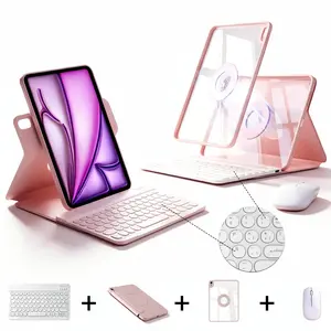 SPALLO Spanish Ñ Keyboard Case for iPad Air 8th M4 2026 11 inch & iPad A16 11th/10th, Compatible with iPad Pro M5 2025 13" with 360 Rotatable Detachable Magnetic Transparent Hard PC Back, Wireless Español Keyboard & Mouse