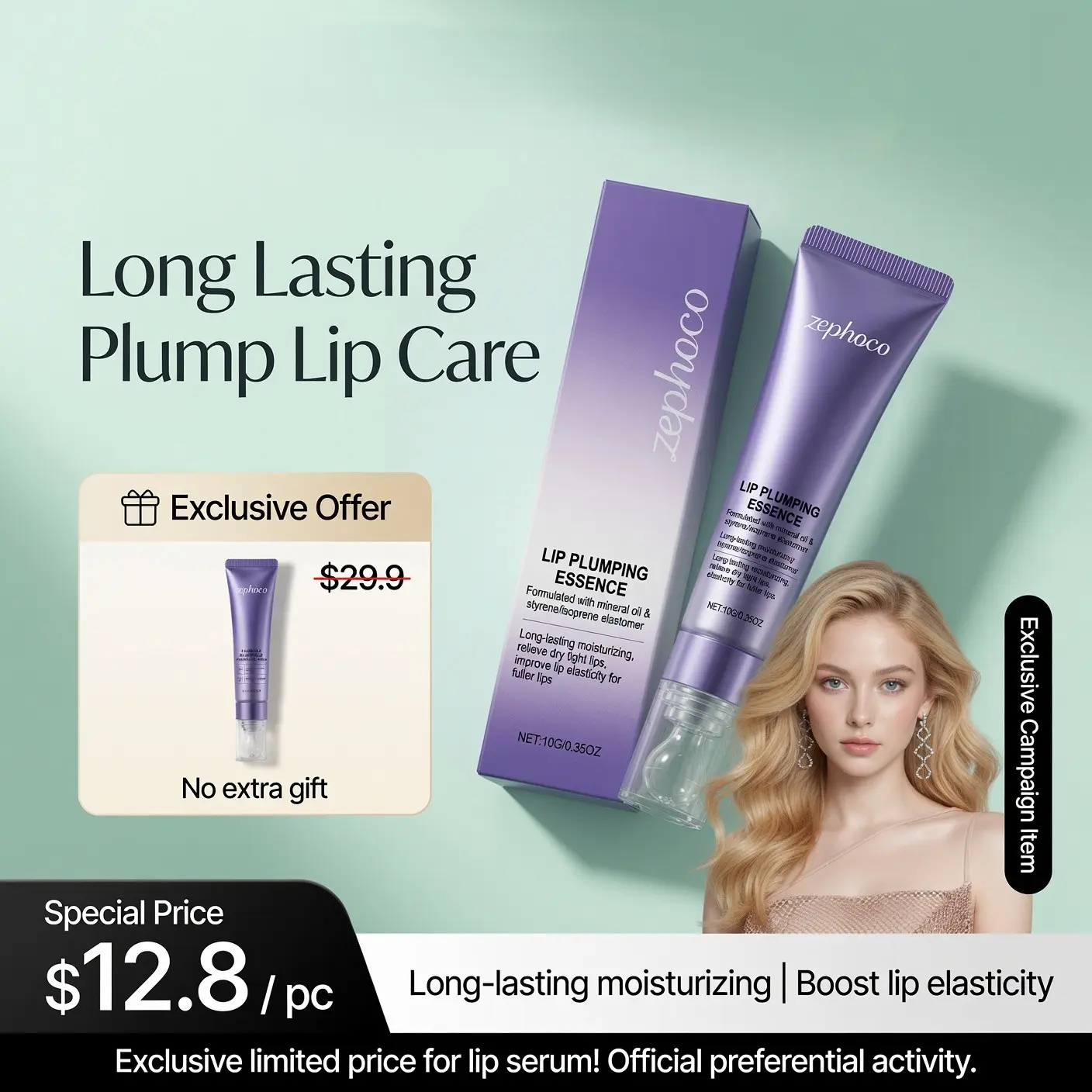 Lip Plumping Serum - Travel Size Tube Packaging with Styrene Polymer, Hydrating, Nourishing, Gentle Care, Replenishes Lips for Transparent Look, 10G