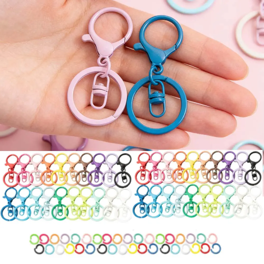 140pcs/pack Colorful Lobster Clasp Keychain Supplies Kits,40pcs keychains and 100pcs color mixed opening rings  household external buckles,  ﻿ chincraft key cool cat bling titanium