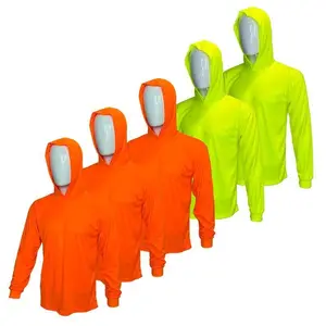 5 SHIRT PACK Hi Vis Long Sleeve Safety Shirt With Hoodie, Quick Dry Polyester Birdeye mesh / Ultra lightweight hoodie  shirt Reflective Thin Pullover Long sleeves ( 5 SHIRTS PER ORDER)��gift��