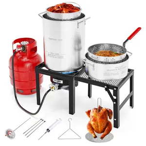 ROVSUN 30QT Turkey Fryer & 10QT Fish Fryer Kit with 54000BTU Propane Stove & Foldable Side Table, Aluminum Deep Fryer Pot for Outdoor Cooking Seafood Boiling w/Lifting Hook, Turkey Rack & Thermometer,TikTokShopBlackFriday,Thanksgiving