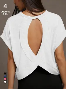 Women's Casual Plain Basic Lightweight Fitted T-Shirt, V-Neck Design, Slimming Effect, Perfect for Home and Outdoors, Summer Versatile Backless Top