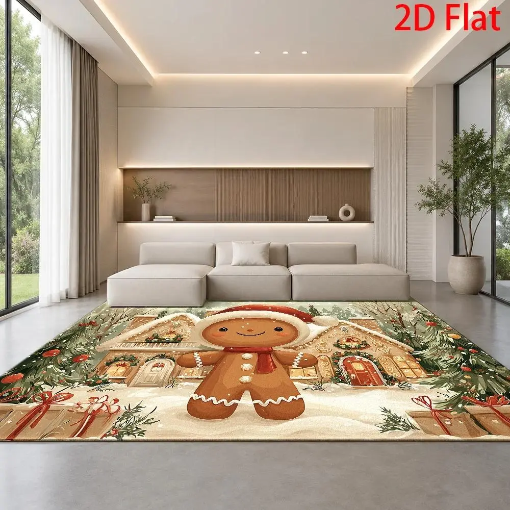 Extra Wide Large Gingerbread Man Christmas Machine Washable Rug - Entryway Flat 2D Minimalist Durable Cozy Winter Home Decor with Gingerbread Cookie Pattern, Single Floor Mat