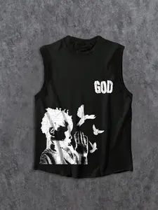 Men's Regular Fit "GO" Graphic Print Tank Top, Casual Sleeveless Top for Summer, Men's Clothes for Daily Wear, Socks