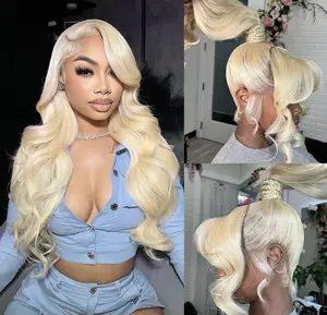 613 13x6 Lace  Human Hair 26 Inch  Wig Human Hair 200% Density Body Wave Lace  Pre Plucked 613 Lace   HD Lace Frontal Wig   blonde front wig