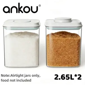 ANKOU 2PCS 2.65Lx2 BPA Free Jars Airtight Kitchen Storage Containers for Grain Sugar Pasta Snacks Cereal & Kitchen Dry Food One-Click Airtight Large Cpacity Food Containers