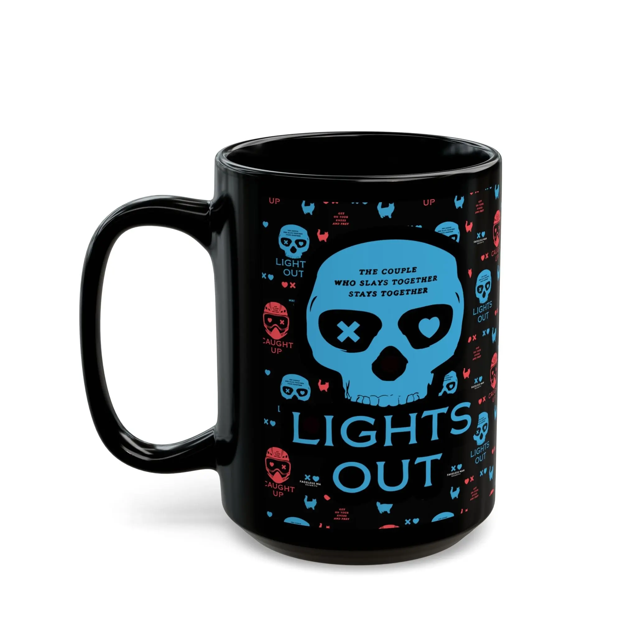 Navessa Allen Dark Romance Black Ceramic Coffee Cup - Novelty Printed Reusable Mug with Glowing Skull Graphic, Neon Warning Sign, for Coffee Lovers, Novelty Coffee Mugs