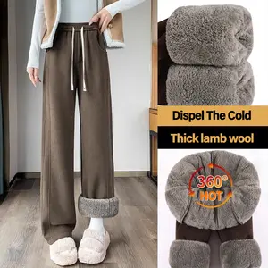 Lamb Fleece Wide Leg Pants with Thick Fleece for Autumn and Winter Wear, Straight Leg Casual Pants, New 2025 Lazy Versatile Pants