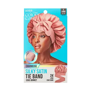 KISS Colors & Care Silky Satin Tie Band Bonnet, Pink, X-Large