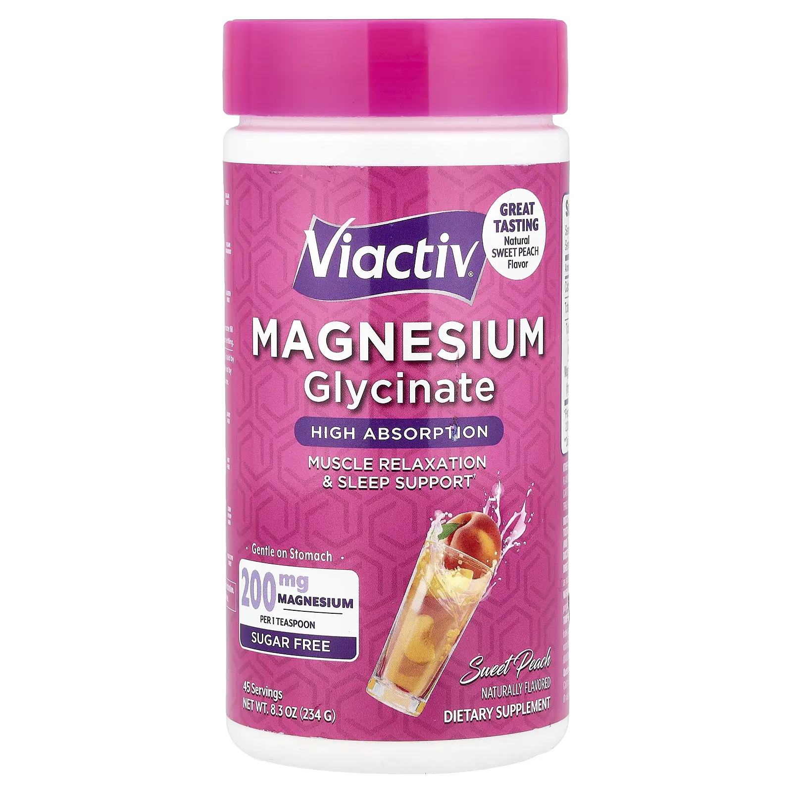 Viactiv Magnesium Glycinate, Sugar Free, Sweet Peach, 8.3 oz (234 g)