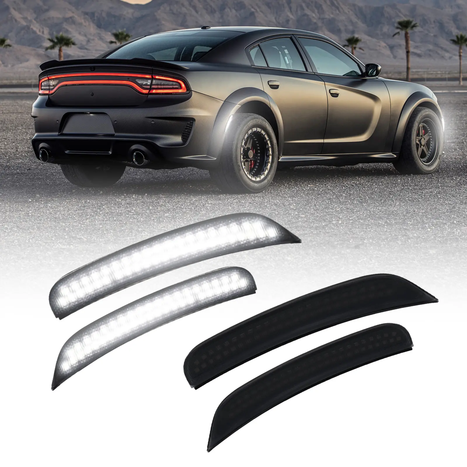 AUTOONE LED Side Marker Lights White for Dodge Charger 2015-2023, Smoked Lens Front & Rear Bumper Lights, High Brightness, IP67 Waterproof, Easy Install, OEM Compatible, Accessories for Car 4PCS,car accessories