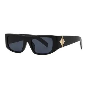 Mad Shade Bold Black Rectangle Frame with Gold Temple Accent UV400 Lens Protection - Narrow 90s Vintage Inspired Shades #54