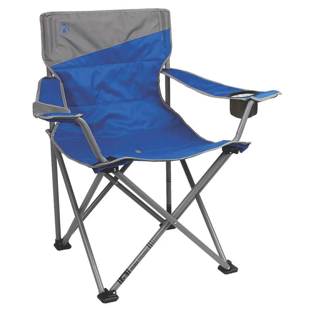 Coleman Big-N-Tall Oversized Camping Folding Lounge Chair - Blue & Gray, Steel Frame, 600lb Capacity, Adjustable Arms, 24in Seat, Carry Bag Included, Sports Collectibles Accessory, Outdoor Furniture, Outdoor Chairs