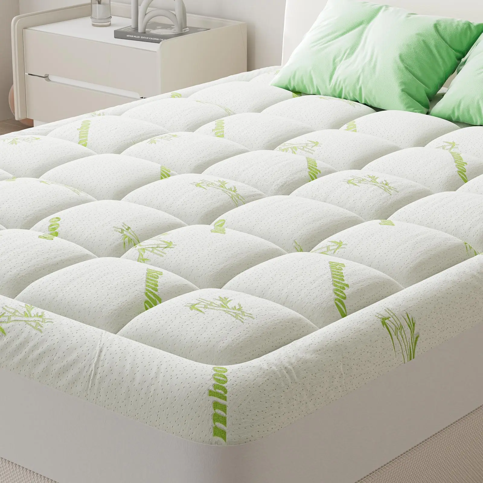 Bamboo Viscose Cooling Mattress Topper Pad - Mattress Protector for Back Pain Relief, Hot Sleepers