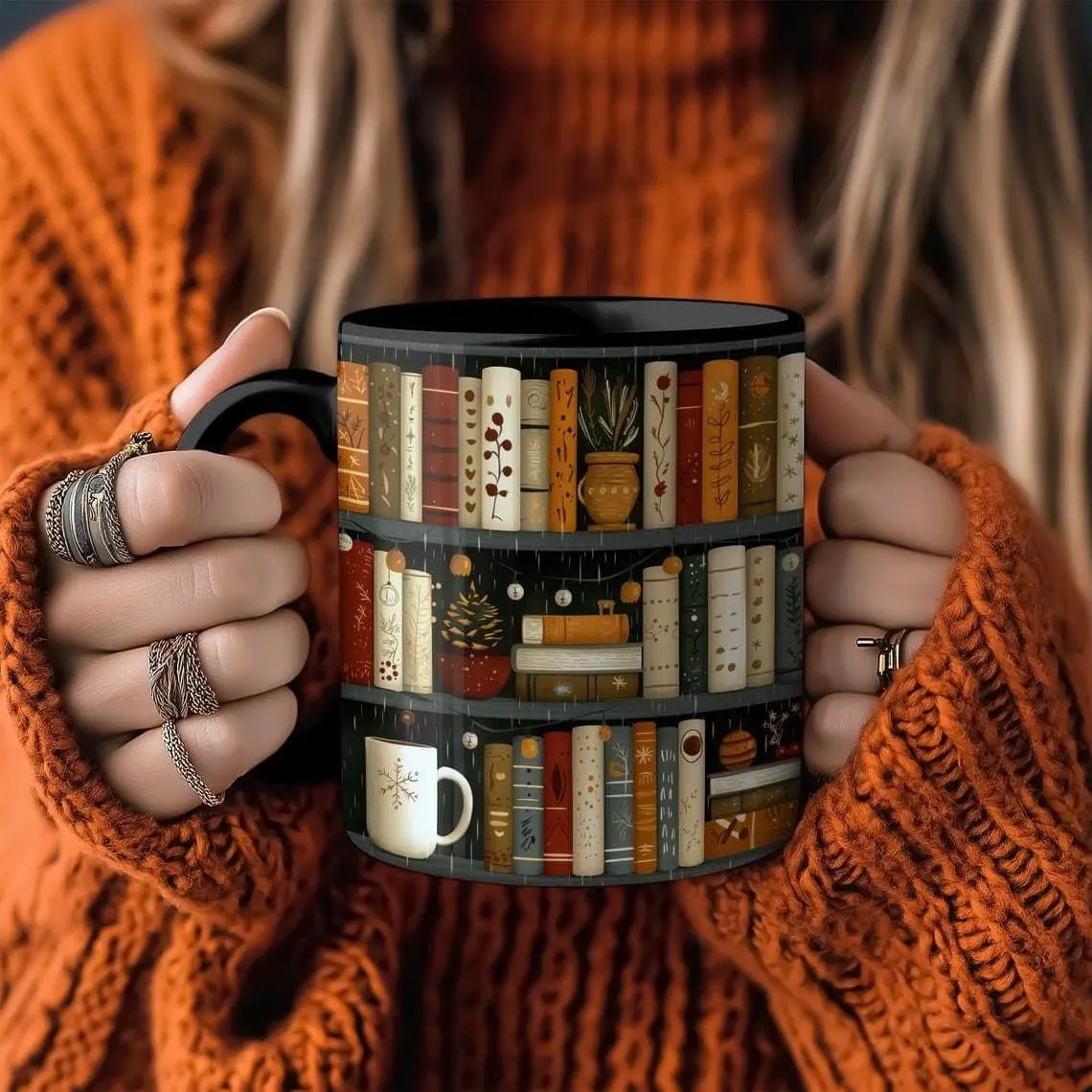 [Sale off up to 50%] Bookish Coffee Mug for Book Lovers, Reading Coffee Cup, Cozy Book, Bookshelf Mug Gift, Hot Cocoa, Cute Book Gift, Literary Mug, 11oz & 15oz ceramic mug