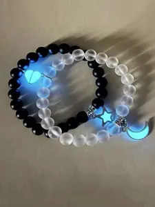 Night Glow Star Moon Bracelet Couple Beaded Chain, Unisex Simple Unique Heart Glowing Accessory, Fashion Jewelry for Lovers, Heart Shaped Bracelet, Bracelet Design