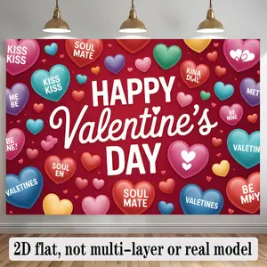 1PC Polyester 2D Flat Valentine's Day Heart-Themed Wall Hanging Backdrop, Romantic Festive Party Decoration Banner, Colorful Photo Backdrop for Home & Birthday Events