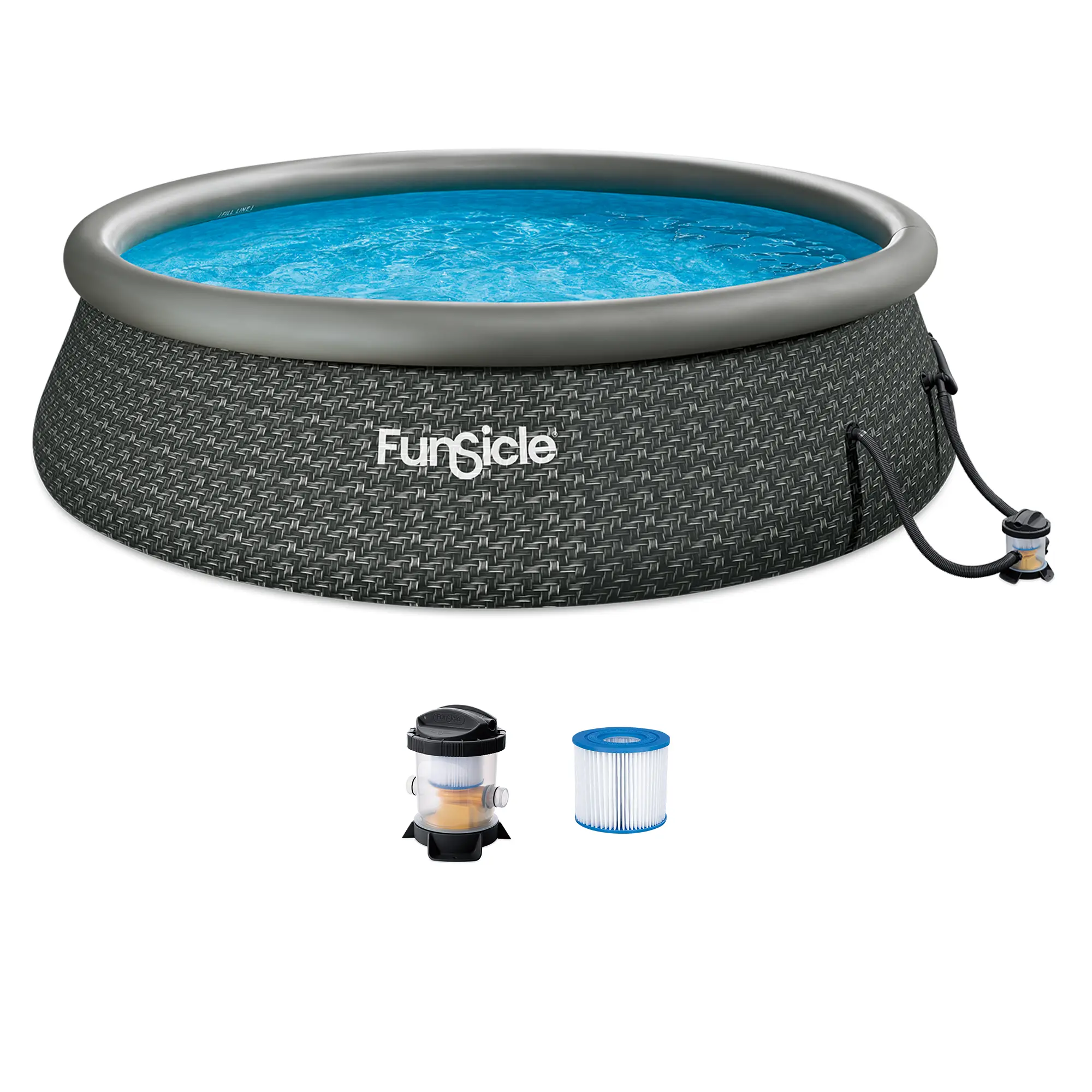 Funsicle 12' x 36" QuickSet Inflatable Ring Top Outdoor Above Ground Pool w/Pump