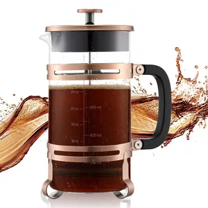 VEVOR French Press Coffee Maker, 34 Ounce 1 Liter Borosilicate Glass Coffee Press Tea Maker with Stainless Steel Filter, Large Glass French Presses Cold Brew for Camping Travel Home Kitchen, Copper