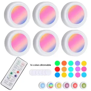 6PCS RGB Color Under Cabinet Lights Wireless Battery Operated LED Lights Remote Control Dimmable Wardrobe Night Lamp For Bedroom Kitchen