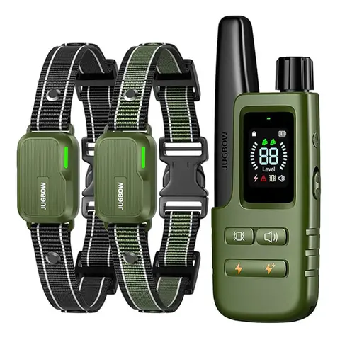 Jugbow Dual-Channel Dog Training Collar for 2 Dogs - 4500ft Range, IPX7 Waterproof, Rechargeable, Soft Nylon Strap, 10-120lbs Fit, Outdoor/Beach Use, 1-8 Levels Beep, 35-Day Standby, 45-Day Remote