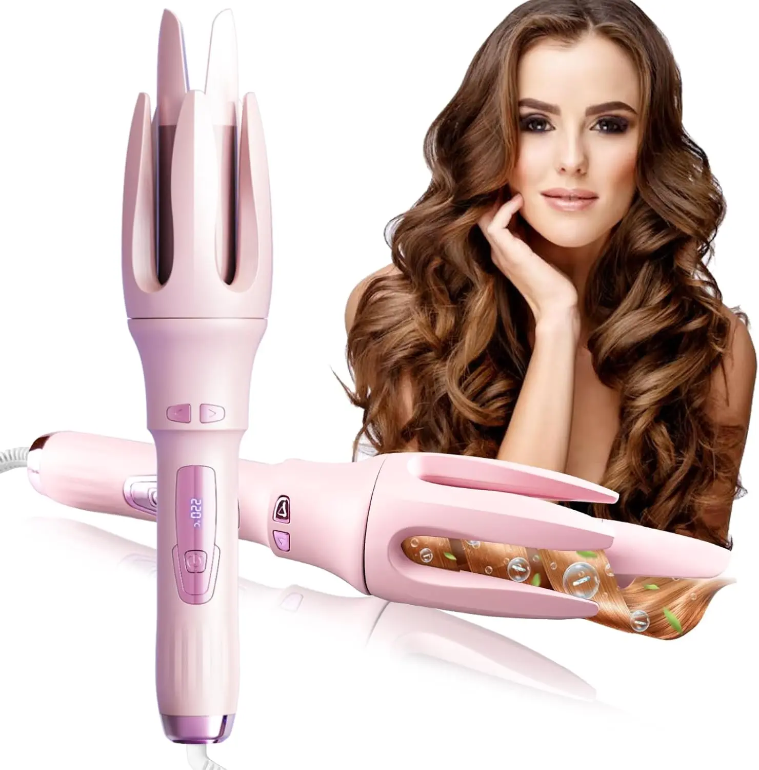 Auto Hair Curler with 4 Adjustable Temperatures Fast Heating Dual Voltage Professional Rotating Curling Iron Auto Power-off Protection Local Warehouse Delivery in 3-5 Days Portable Styling Tool for Long-Lasting Waves Curls Home Travel