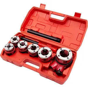 Pipe Threader Kit, Ratchet Pipe Threader Kit Manual Ratcheting Pipe Threading Tool Set W/6 Dies 1/4", 3/8", 1/2", 3/4", 1", 1-1/4" for Galvanized  Iron Copper Pipes