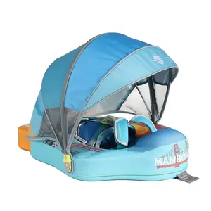 Mambobaby SummerVibes Non-Inflatable California-Themed Baby Swim Float with Detachable Canopy, UPF 50+ Sun Protection, 5-Point Safety System, for Babies 3-24 Months