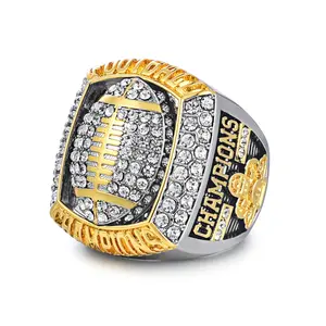 Football Championship Ring – Gold & Silver Alloy with Rhinestones Score Rings