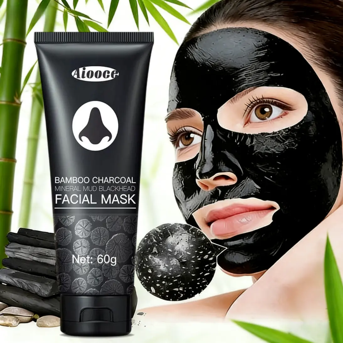 Bamboo Charcoal Blackhead Nose Mask - Deep Cleansing Peel-Off Formula, Absorbs Excess Oil & Impurities, Shrinks Pores for Smooth Skin, Gentle on All Skin Types