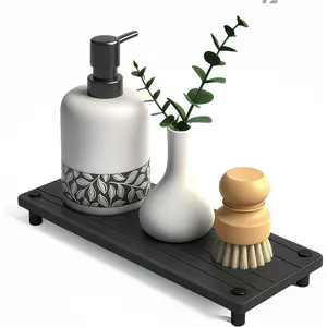 Quick Dry Sink Caddy Kitchen Sink Organizer, Water Absorbing Stone Tray for Sink, Stone Drying Tray, Diatomite Faucet Mat & Protector, Dispenser Sponge Holder, Stone Soap Tray for Bathroom Counter