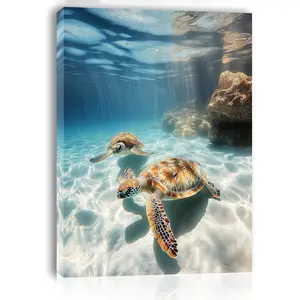 Charming Sea Turtle Double Canvas Wall Art - Wooden Frame Print, Animal Design, Ocean Inspired Design, Suitable for Living Room, Bedroom, Kitchen, and Office Decoration - Perfect Christmas Gift, 11.8x 15.7inch , Perfect for Room Decoration