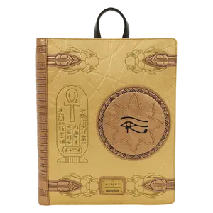 Loungefly The Mummy Book of Amun-Ra Mid-Size Figural Collectible Top Handle Bag - Movie Replica, Egyptian Symbols Motifs, Textured Metallic Polyurethane Backpack, Molded Metal Accents, Father’s Day Gift Idea, Molded Metal Backpack