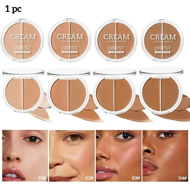 Dual-Tone Cream Foundation, Full Coverage Two-Color Concealer Foundation Palette, Flawless Skin Finish Second Skin Matte Foundation for All Skin Tones, Lightweight Buildable Coverage, Buildable Coverage, Makeup