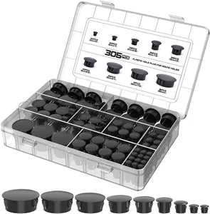 305 count Plastic Plug for Round Holes 9 Sizes Nylon Plastic Hole Plugs 1/5" 1/4" 5/16" 3/8" 1/2" 5/8" 3/4" 7/8" 1" for Furniture Cabinet Distribution Box