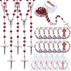 12 Set Mother's Day Catholic First Communion Rosary Beads Necklace with Organza Bag Divino Niño Jesus Virgin Mary Baptism Favor for Guests Christian Memorial Prayer Confirmation Souvenir Gift to Baby Shower Church Jewelry Gift Modern Versatile Accessories